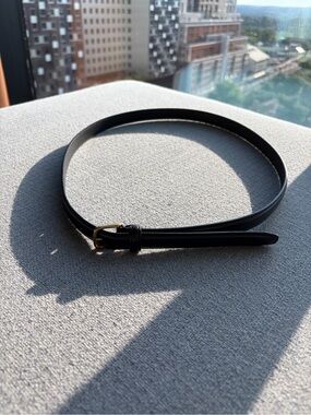 Aritzia Black Leather Slim Belt with Gold Buckle
